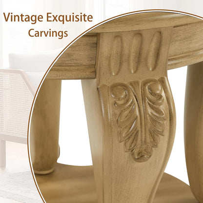 Oval Coffee Table with Storage Victorian Carved Wood 2 Tier Living Room Table