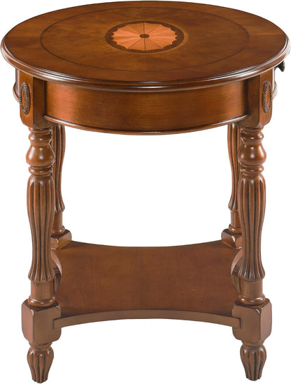 Solid Wood Oval End Table Cherry Walnut with Drawer and Storage Shelf