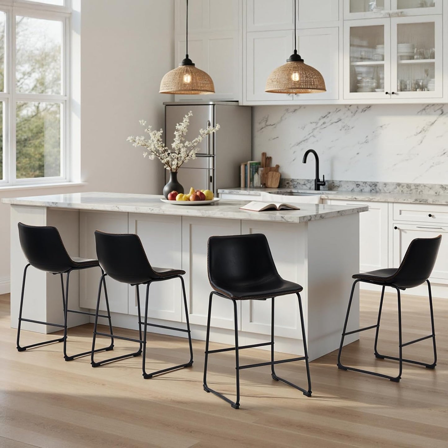 Brown Counter Height Bar Stools Set of 2 Upholstered Kitchen Chairs