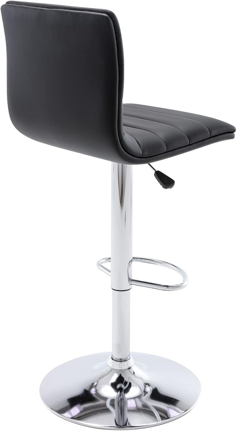 Black Adjustable Bar Stools Set of 2 Modern Swivel Faux Leather Chairs