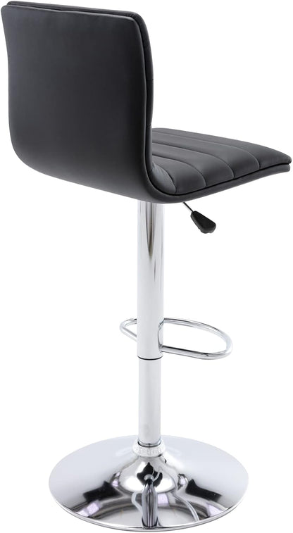 Black Adjustable Bar Stools Set of 2 Modern Swivel Faux Leather Chairs
