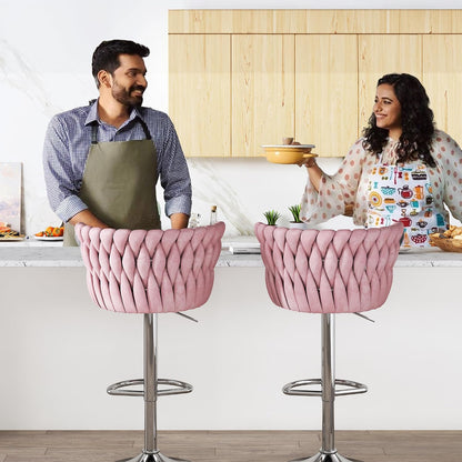 Black Velvet Swivel Bar Stools with Tufted Back Adjustable Height Set of 2
