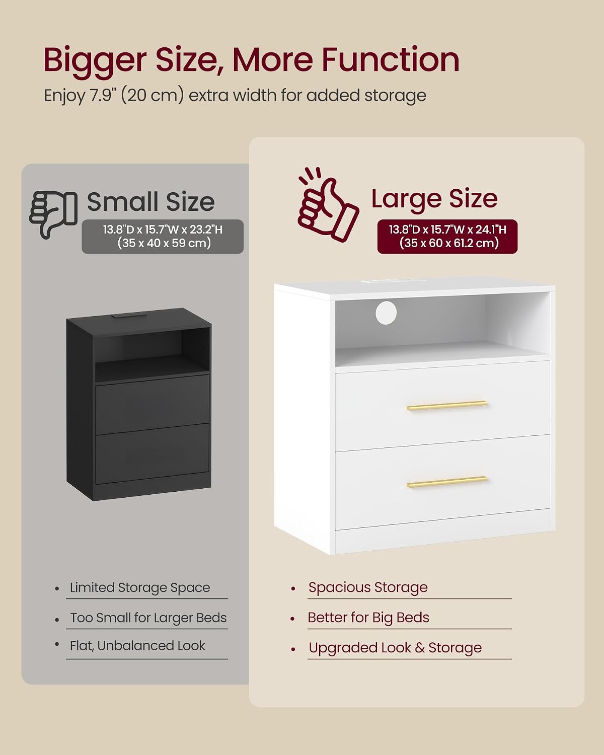 Modern Misty Gray Nightstand with LED Lights & Charging Station – 2-Drawer Bedside Table