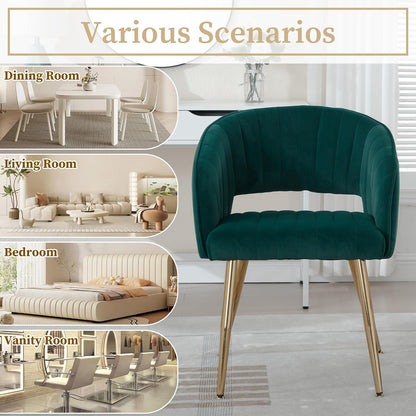Light Gray Velvet Desk Chair Tufted Vanity Armchair with Gold Metal Legs