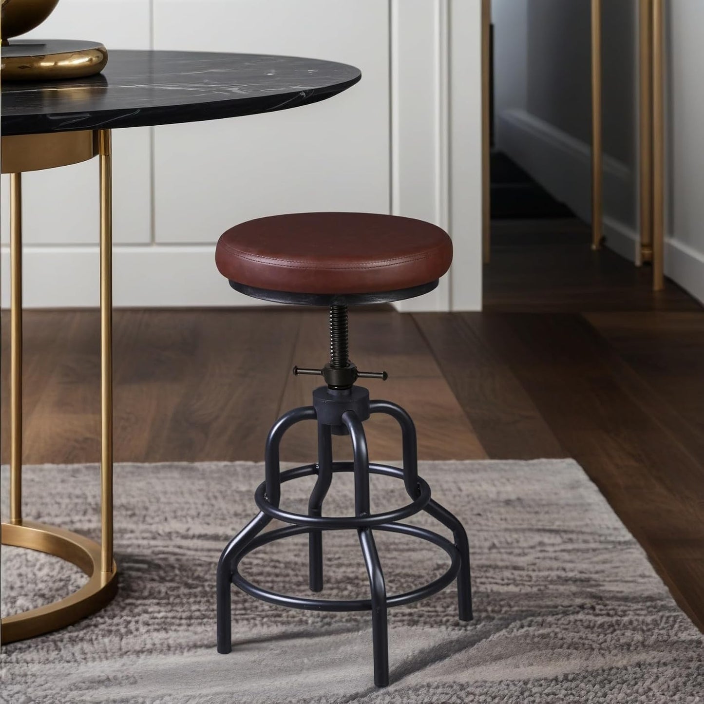 Industrial Swivel Bar Stools Set of 2 Adjustable Wood Counter Height Stools