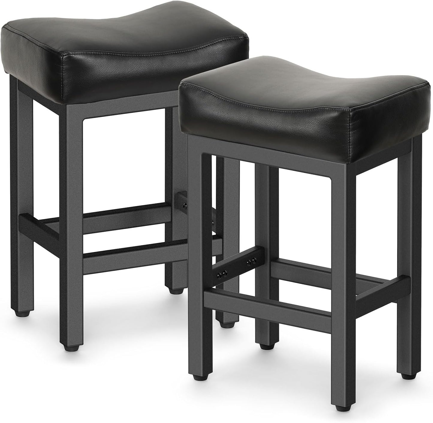 Gray Counter Height Bar Stools Set of 2 Upholstered Saddle Kitchen Seats