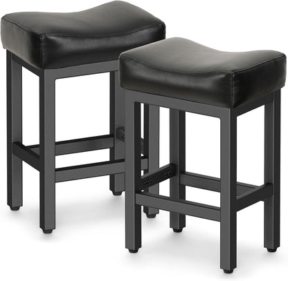 Gray Counter Height Bar Stools Set of 2 Upholstered Saddle Kitchen Seats