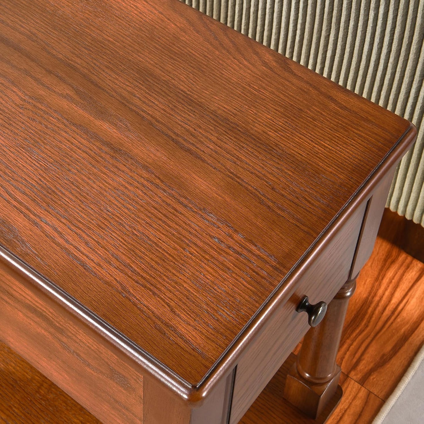 Solid Wood Narrow Nightstand with Drawer Cherry Brown Bedside End Table