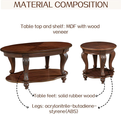Round End Table Antique Natural Victorian Carved Side Table with Storage Shelf