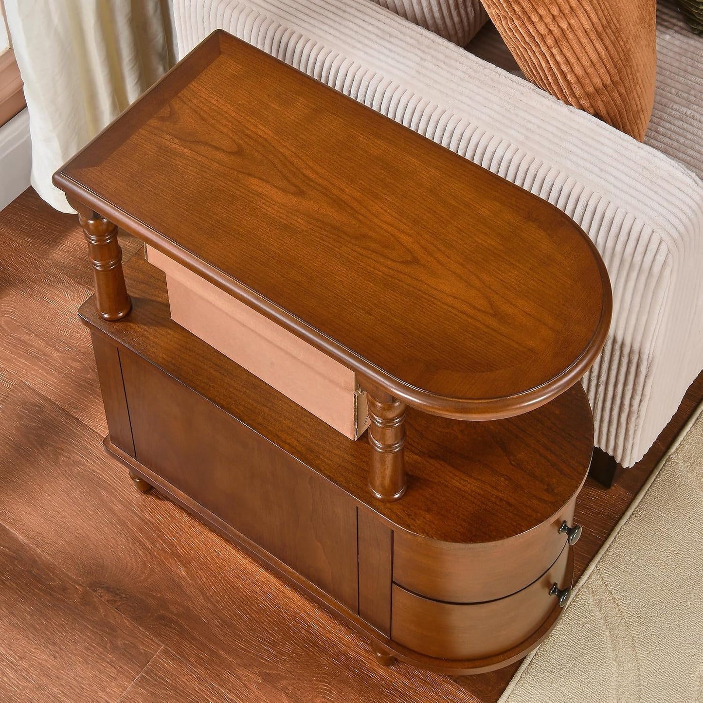Solid Wood Narrow End Table with Drawers White Slim Bedside Nightstand