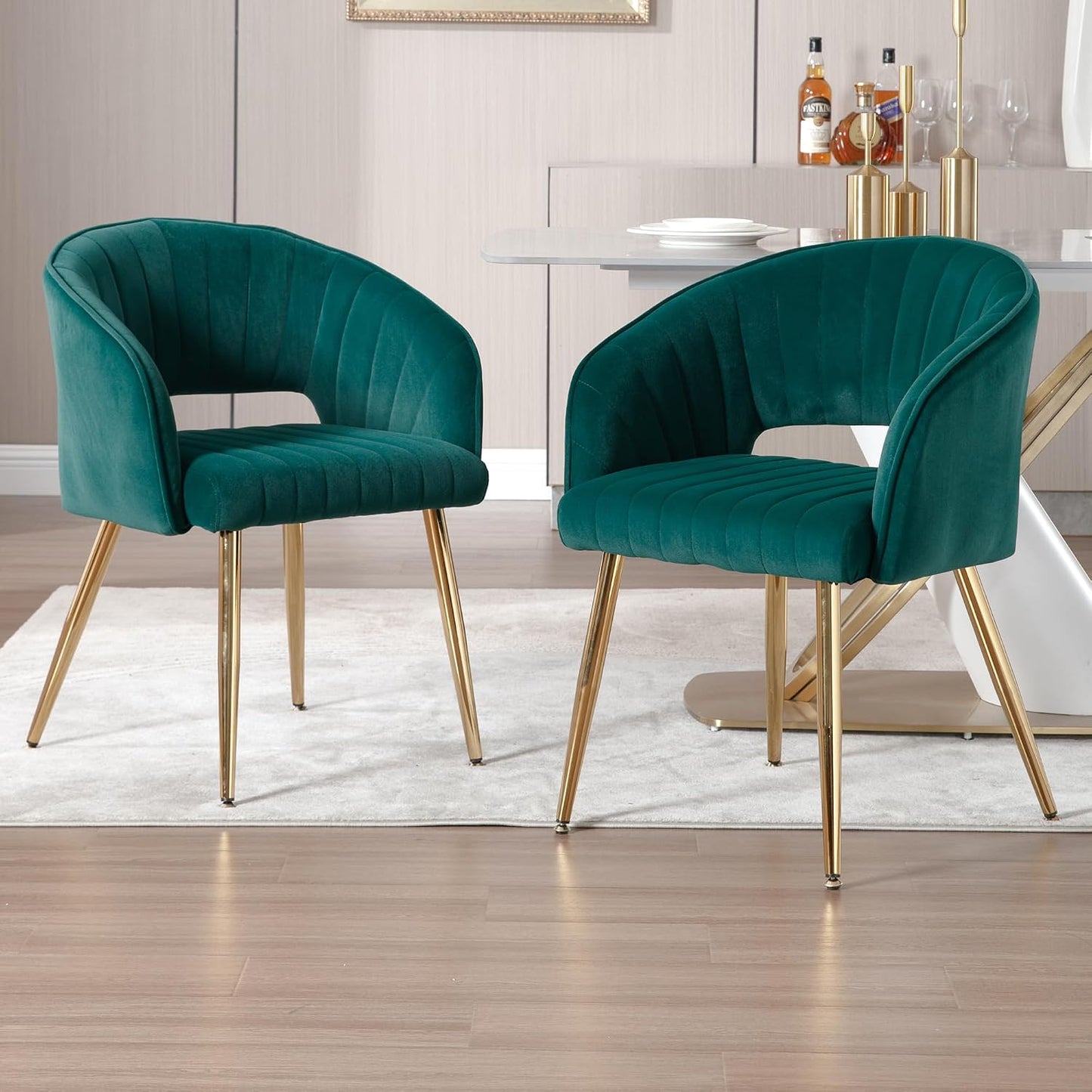 Light Gray Velvet Desk Chair Tufted Vanity Armchair with Gold Metal Legs