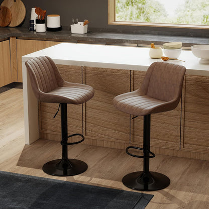 Adjustable Swivel Bar Stool Black Faux Leather Counter Height Metal Base