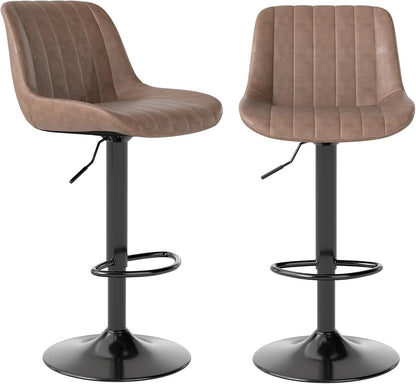 Adjustable Swivel Bar Stool Black Faux Leather Counter Height Metal Base