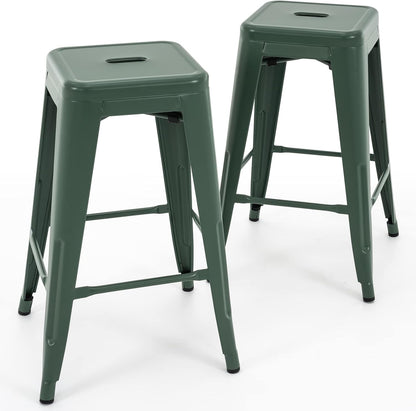 Black Metal Bar Stools Set of 2 Stackable Industrial Counter Height Seats