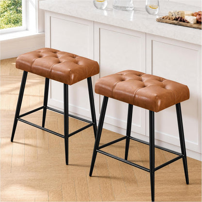 Green Counter Height Bar Stools Set of 2 Upholstered Saddle Seats