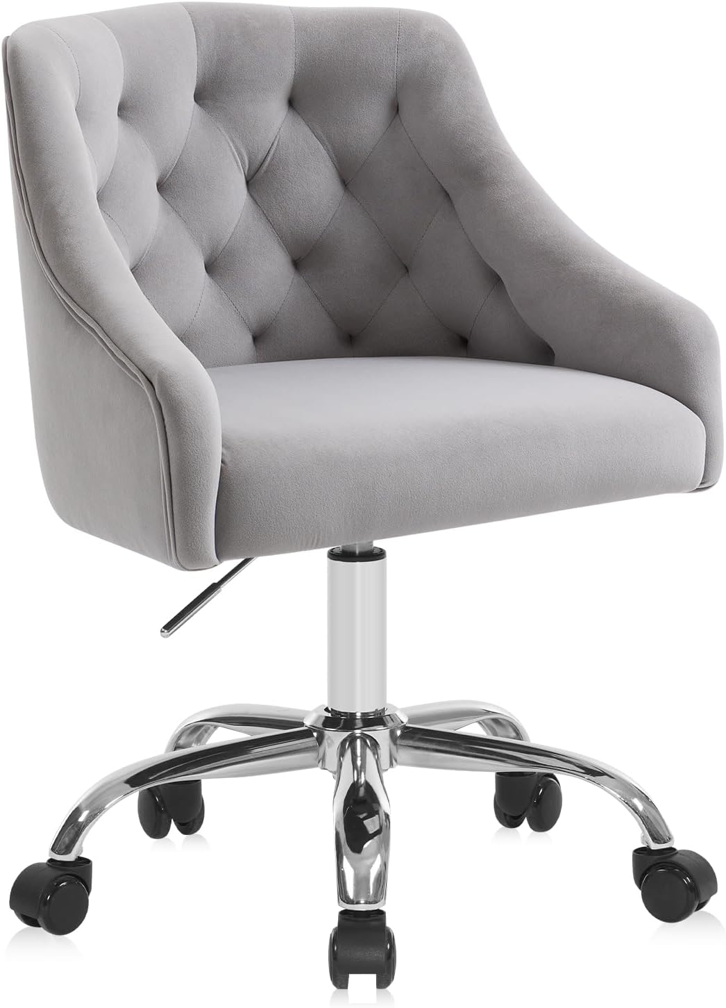 Ivory Velvet Office Chair Tufted Adjustable Swivel Vanity Chair with Wheels