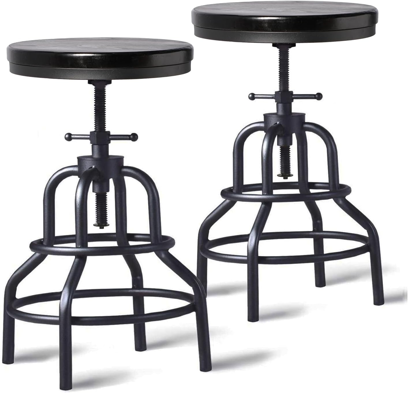 Industrial Swivel Bar Stools Set of 2 Adjustable Wood Counter Height Stools
