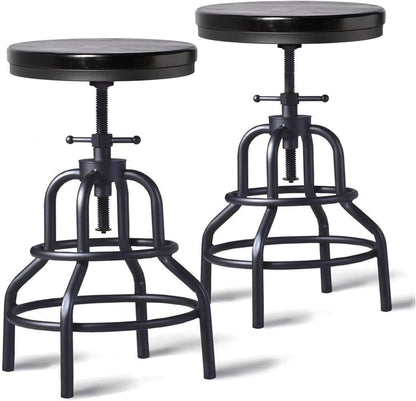 Industrial Swivel Bar Stools Set of 2 Adjustable Wood Counter Height Stools