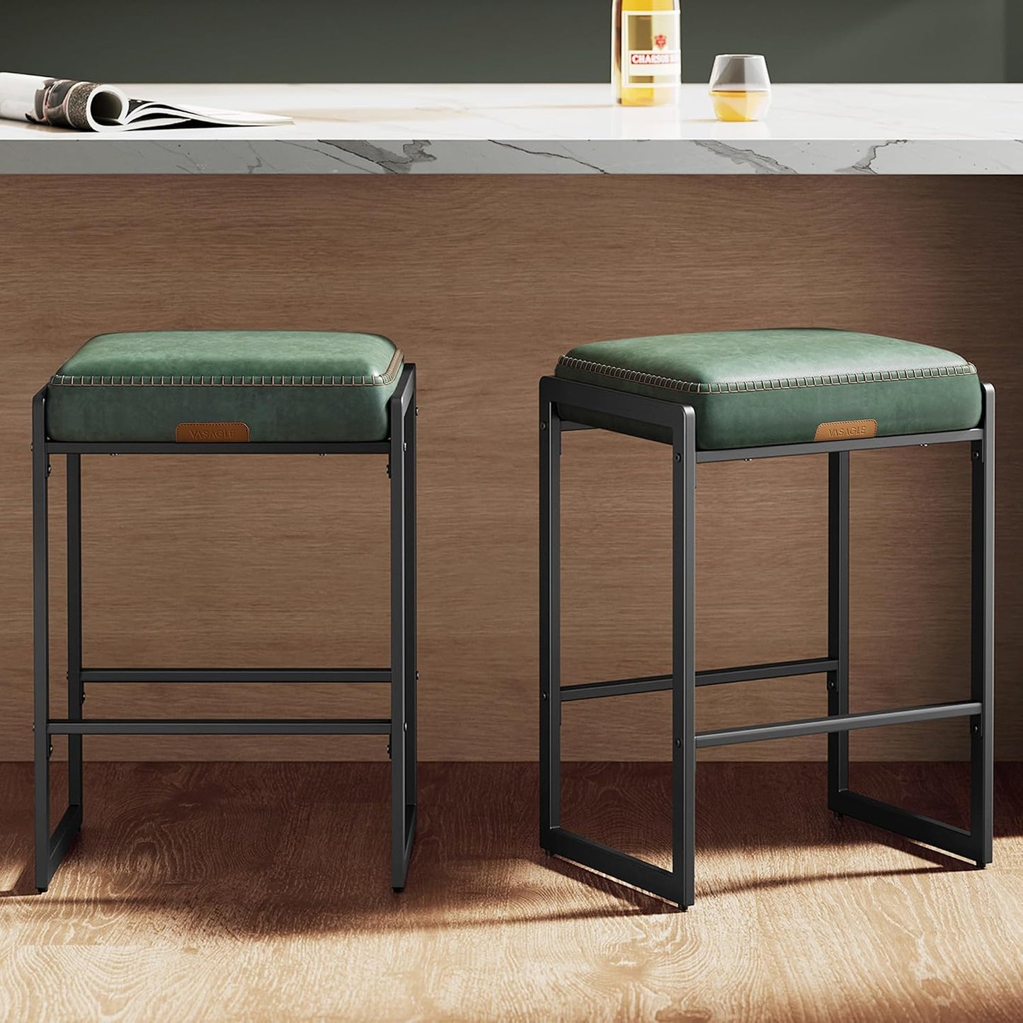26 Inch Caramel Brown Counter Stool Upholstered Saddle Kitchen Bar Chair