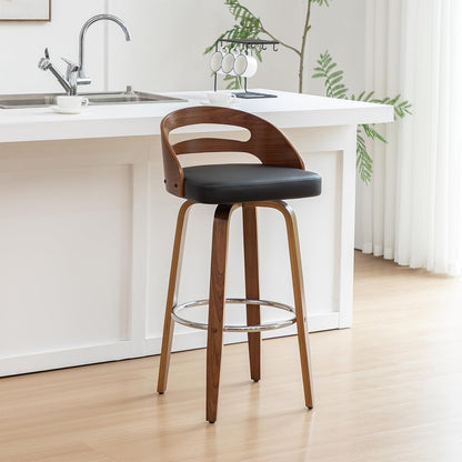 Walnut Green Swivel Counter Stool with Faux Leather Seat Mid Century Bar Chair