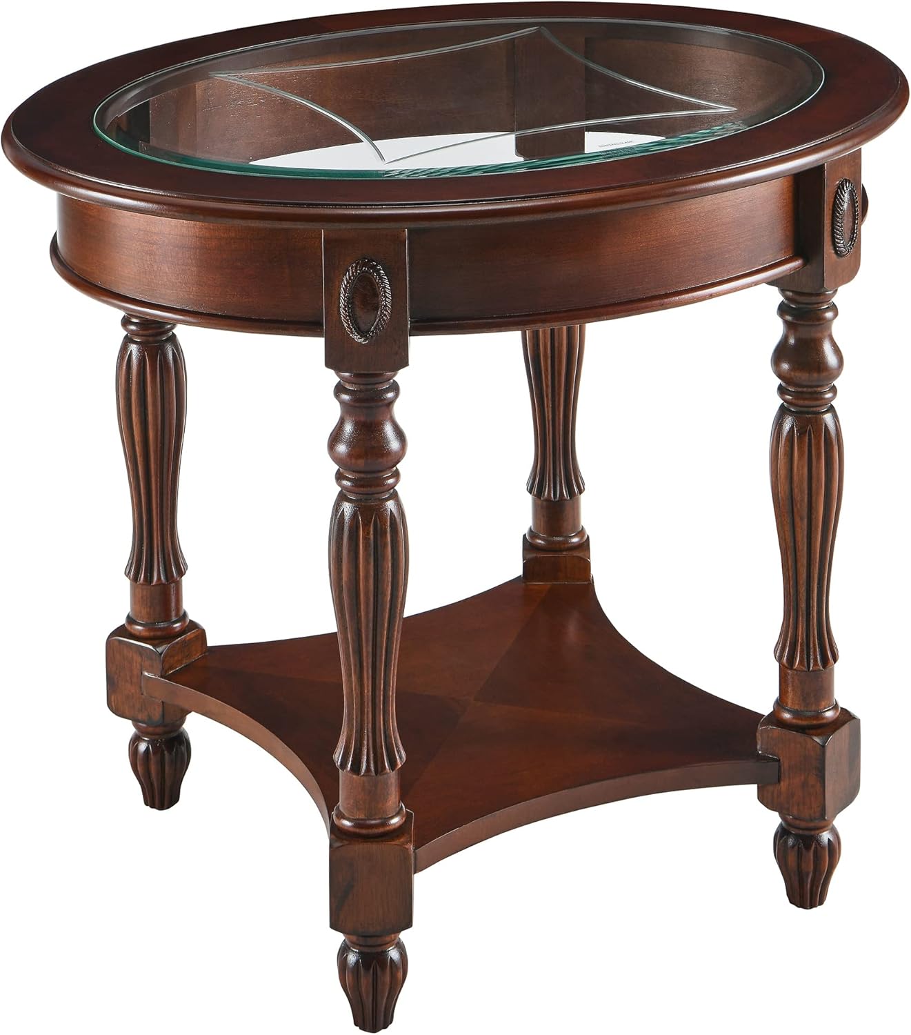 Solid Wood Oval End Table with Drawer and Lower Storage Shelf