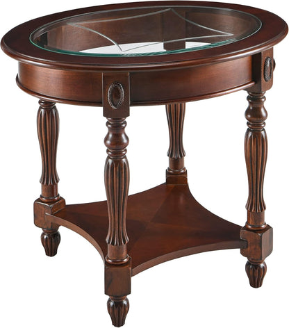 Solid Wood Oval End Table with Drawer and Lower Storage Shelf