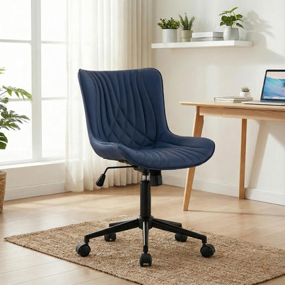 Brown Faux Leather Office Chair Adjustable Swivel Rolling Armless Desk Chair