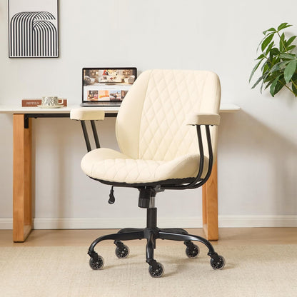 Brown Leather Office Chair Ergonomic Swivel Desk Chair with Lumbar Support and Wheels