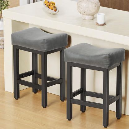 Gray Counter Height Bar Stools Set of 2 Upholstered Saddle Kitchen Seats