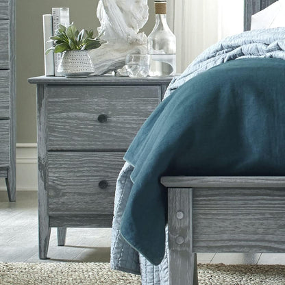 Solid Pine Wood 2-Drawer Nightstand – Brushed Walnut Bedside Table