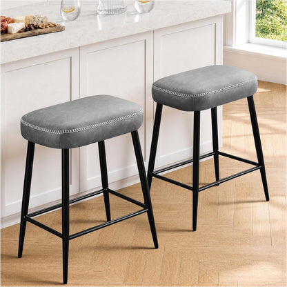 Black Counter Height Bar Stools Set of 2 Upholstered Saddle Seats