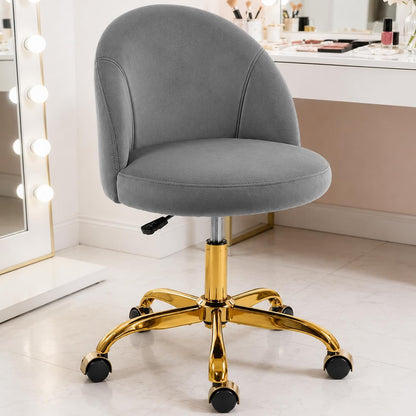 Black Velvet Vanity Chair Gold Base Adjustable Swivel Rolling Desk Chair