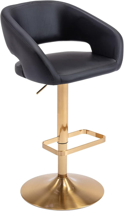 Black Adjustable Swivel Bar Stool Modern Faux Leather Counter Height Chair