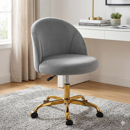 Black Velvet Vanity Chair Gold Base Adjustable Swivel Rolling Desk Chair