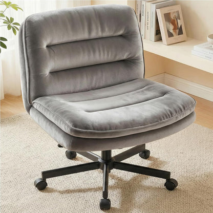 Beige Criss Cross Office Chair Wide Seat Swivel Rolling Vanity Desk Chair