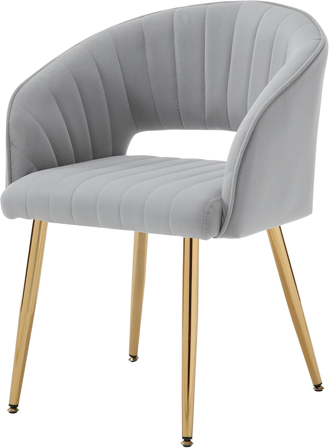 Light Gray Velvet Desk Chair Tufted Vanity Armchair with Gold Metal Legs