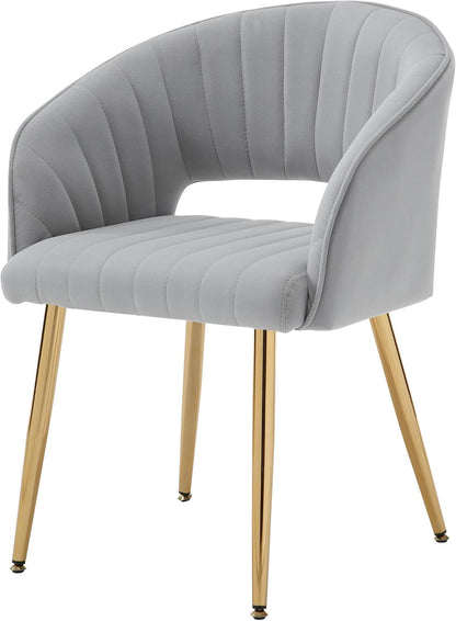 Light Gray Velvet Desk Chair Tufted Vanity Armchair with Gold Metal Legs