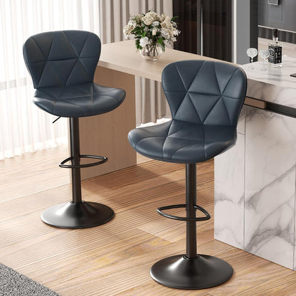 Black Swivel Bar Stools Set of 2 Adjustable Faux Leather Kitchen Chairs