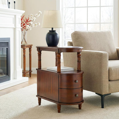 Solid Wood Narrow End Table with Drawers White Slim Bedside Nightstand
