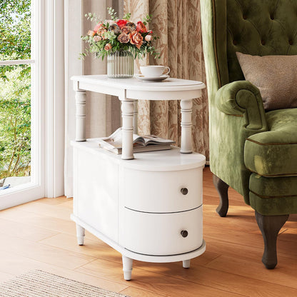 Solid Wood Slim End Table with 2 Drawers & Storage Shelf – Beewax Tone