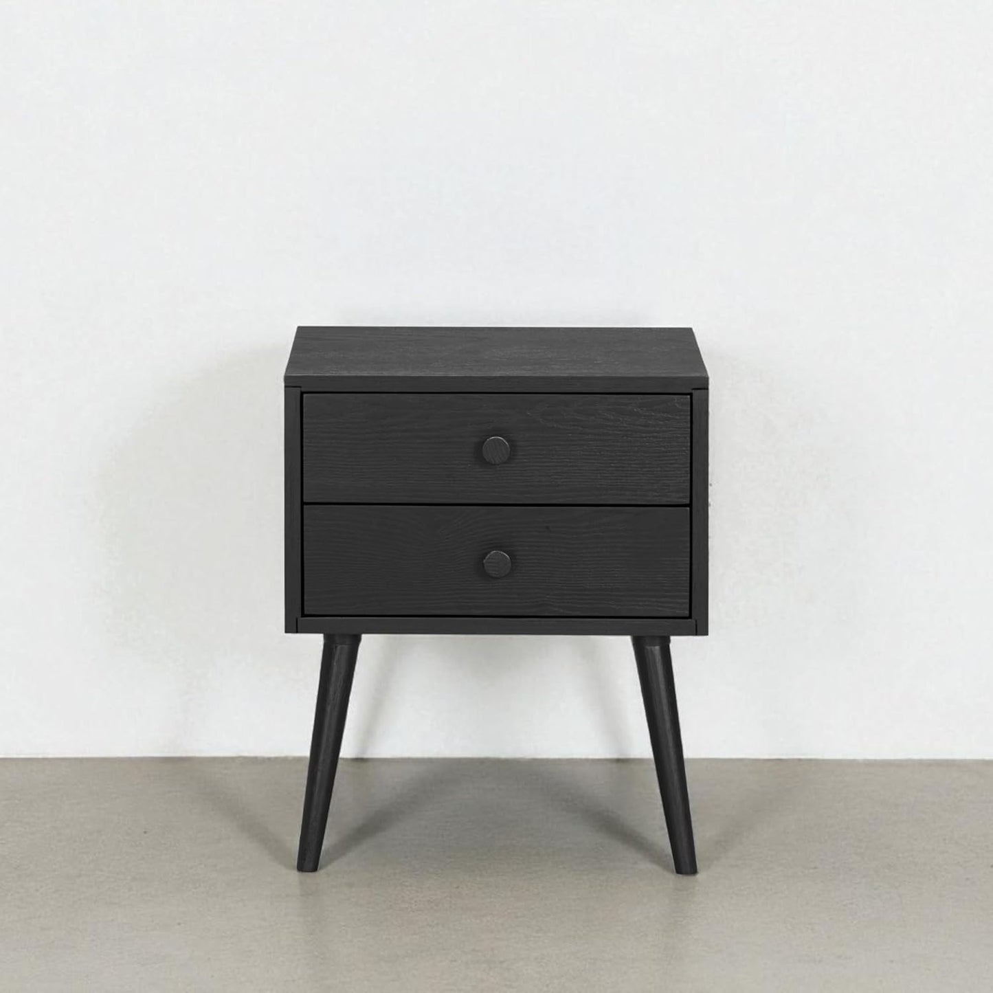 Solid Rubberwood 2-Drawer Nightstand – Sand Mid-Century Bedside Table