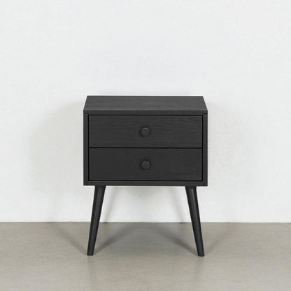Solid Rubberwood 2-Drawer Nightstand – Sand Mid-Century Bedside Table