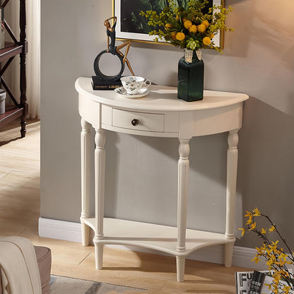 Solid Wood Half Moon Console Table with Drawer Cherry Wood Entryway Table