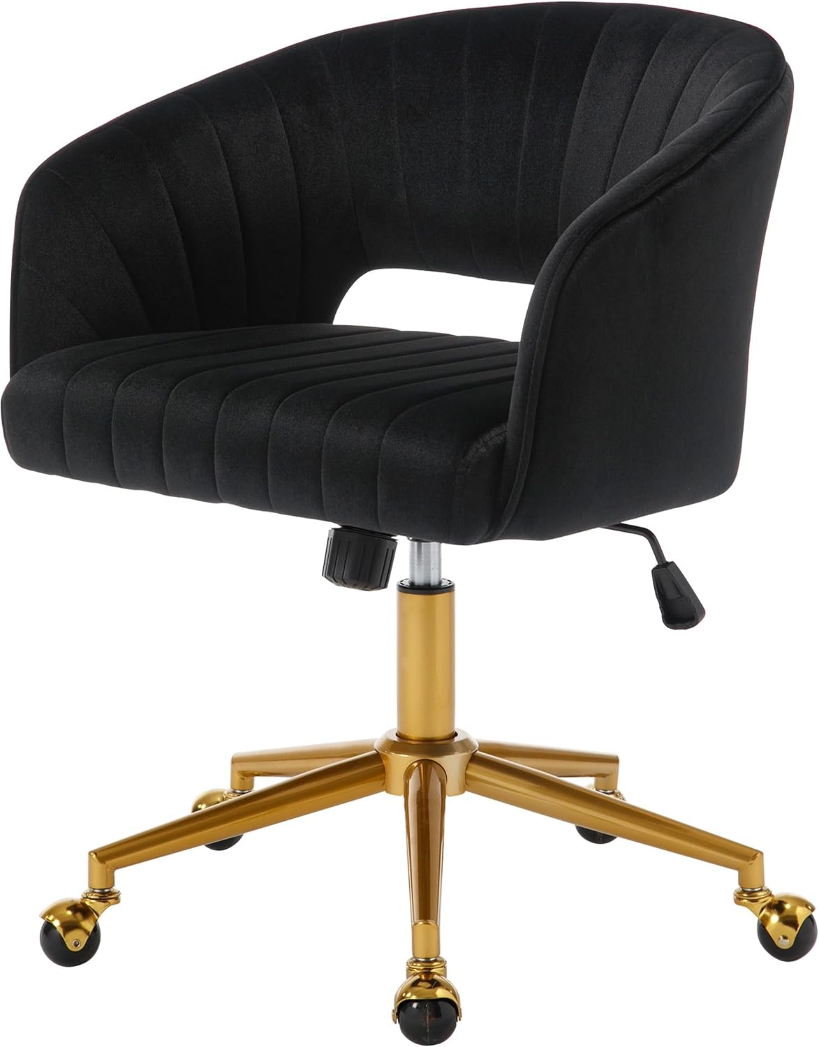 Red Velvet Swivel Desk Chair Adjustable Vanity Chair with Gold Base and Wheels