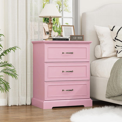 White Farmhouse Nightstand with 3 Drawers Wide Bedside Storage Table