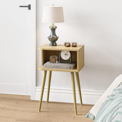 Mid-Century Modern Walnut Brown Nightstand Set of 2 with Open Storage
