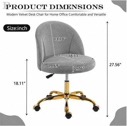 Black Velvet Vanity Chair Gold Base Adjustable Swivel Rolling Desk Chair