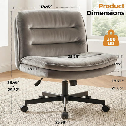 Beige Criss Cross Office Chair Wide Seat Swivel Rolling Vanity Desk Chair