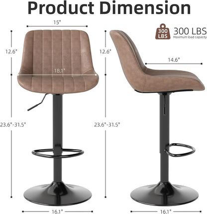 Adjustable Swivel Bar Stool Black Faux Leather Counter Height Metal Base