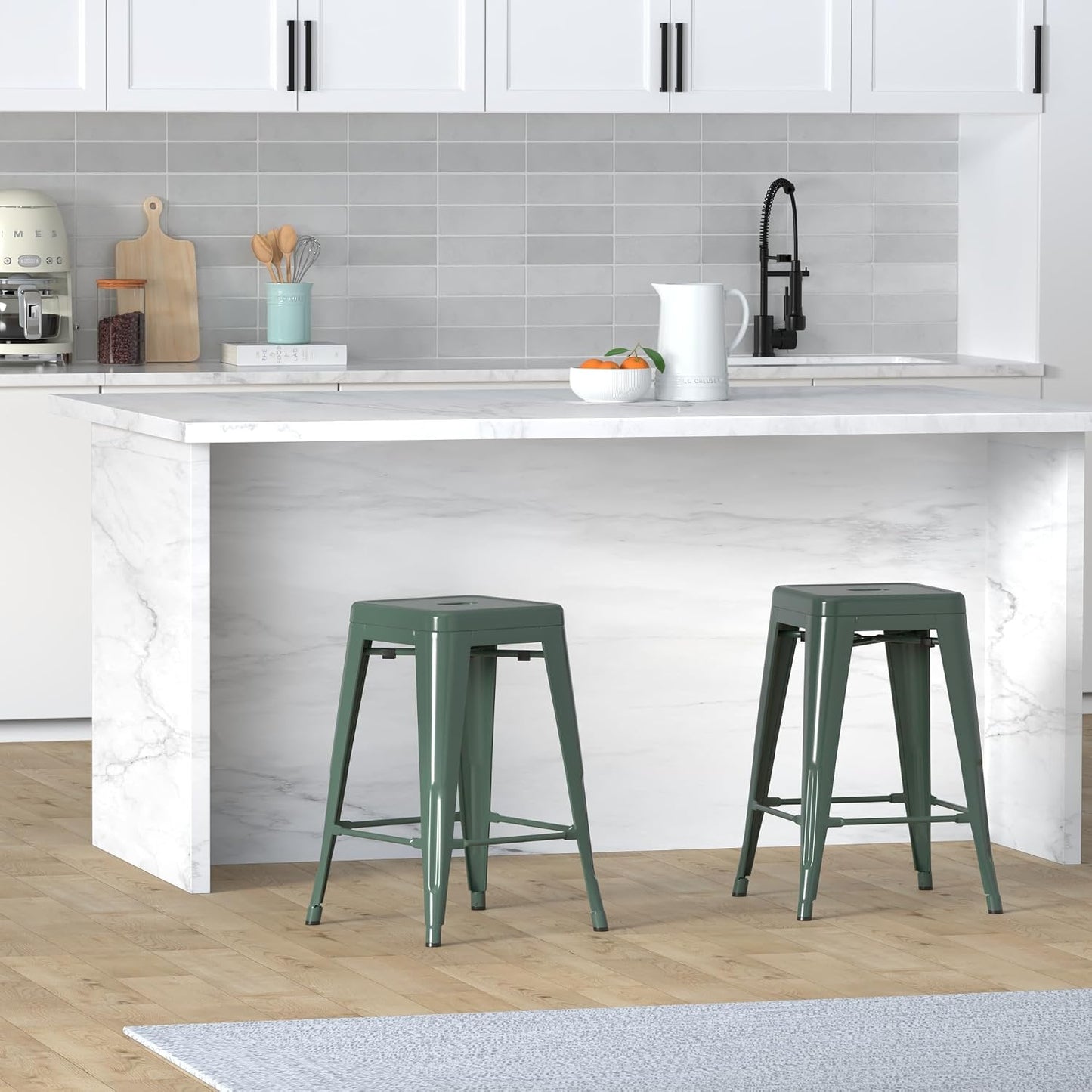Black Metal Bar Stools Set of 2 Stackable Industrial Counter Height Seats